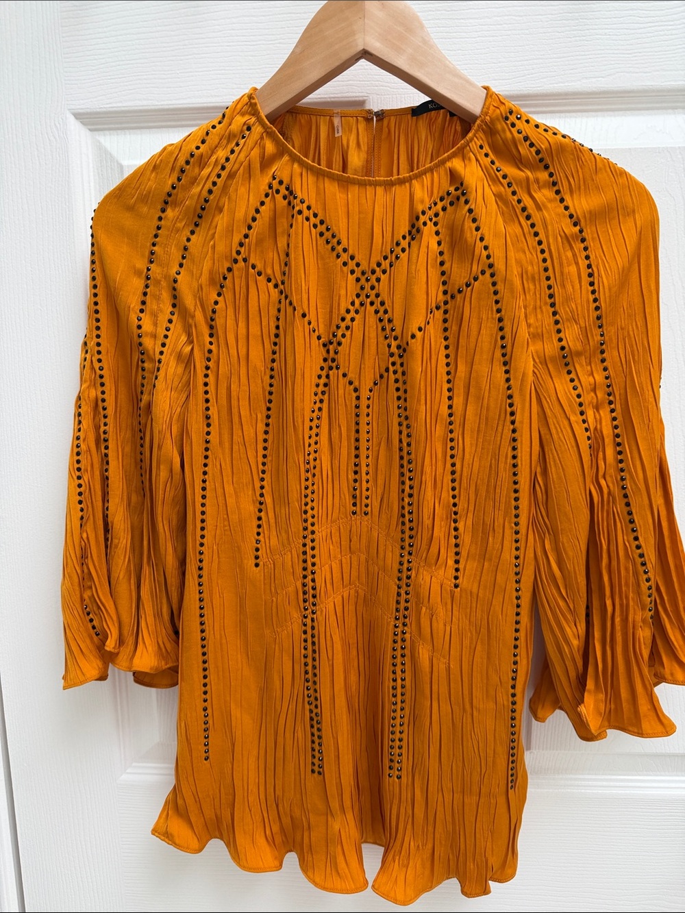 Kobi Halperin Orange Crinkle Blouse with Stud Detailing